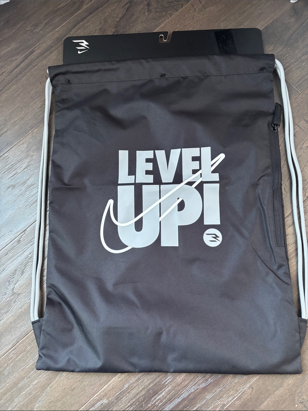 Nike Level Up Jersey Gym Sack,zipper side pocket,drawcord shoulder straps,light